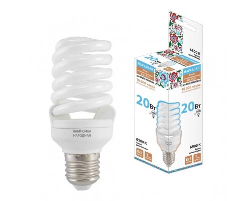 Лампа люминесцентная TDM Electric Народная E27 20W 6500K матовая SQ0347-0012 Лампа люминесцентная TDM Electric Народная E27 20W 6500K матовая SQ0347-0012