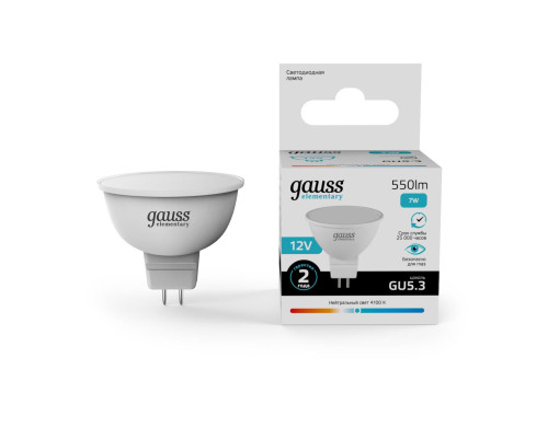 Лампа светодиодная Gauss GU5.3 7W 4100K матовая 11527 Лампа светодиодная Gauss GU5.3 7W 4100K матовая 11527