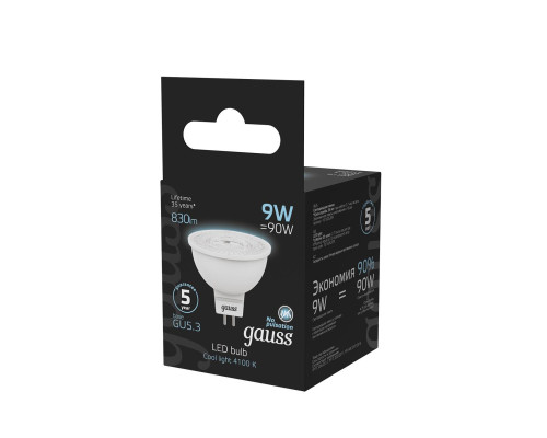 Лампа светодиодная Gauss GU5.3 9W 4100K матовая 101505209 Лампа светодиодная Gauss GU5.3 9W 4100K матовая 101505209