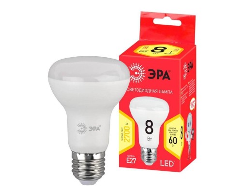 Лампа светодиодная ЭРА E27 8W 2700K матовая LED R63-8W-827-E27 R Б0050701