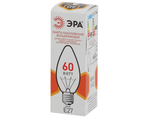 Лампа накаливания ЭРА E27 60W 2700K прозрачная ДС 60-230-E27-CL Б0039130