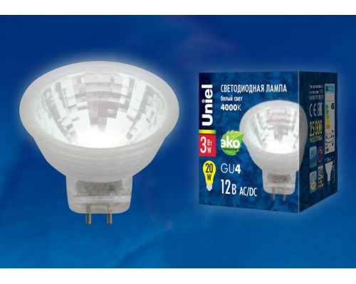 Лампа светодиодная Uniel GU4 3W 4000K прозрачная LED-MR11-3W/NW/GU4 GLZ21TR UL-00001701