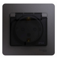 Розетка 2К+З Systeme Electric Glossa 16A 250V со шторками и крышкой графит GSL001348