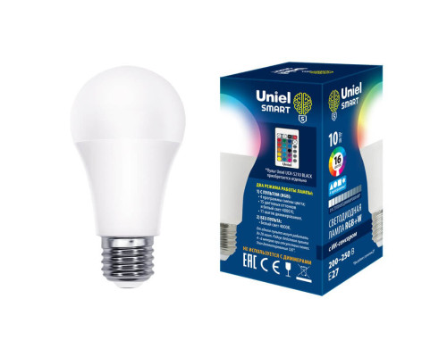 Лампа светодиодная Uniel E27 10W RGB матовая LED-A60-10W/RGB/E27/REG PLS21WH UL-00006530 Лампа светодиодная Uniel E27 10W RGB матовая LED-A60-10W/RGB/E27/REG PLS21WH UL-00006530