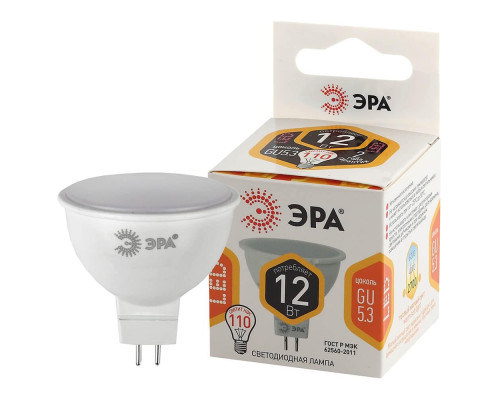 Лампа светодиодная ЭРА GU5.3 12W 2700K матовая LED MR16-12W-827-GU5.3 Б0040887 Лампа светодиодная ЭРА GU5.3 12W 2700K матовая LED MR16-12W-827-GU5.3 Б0040887