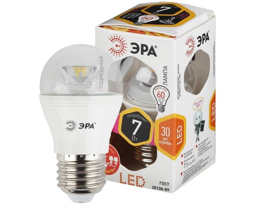 Лампа светодиодная ЭРА E27 7W 2700K прозрачная LED P45-7W-827-E27-Clear Б0017243