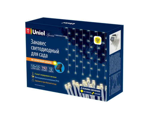 Гирлянда на солнечных батареях Uniel Занавес USL-S-131/PT1515 Warm White Curtain UL-00006538