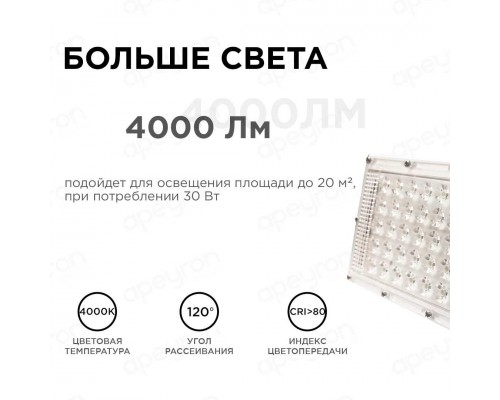 Прожектор светодиодный Apeyron 30W 4000K 05-41 Прожектор светодиодный Apeyron 30W 4000K 05-41