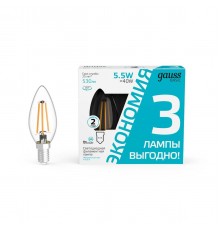 Лампа cветодиодная Gauss E14 5,5W 4100K прозрачная 3 шт. 1031126T