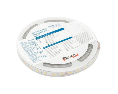 Светодиодная влагозащищенная лента DesignLed 14,4W/m 60LED/m 5050SMD нейтральный белый 5M 002378 Светодиодная влагозащищенная лента DesignLed 14,4W/m 60LED/m 5050SMD нейтральный белый 5M 002378