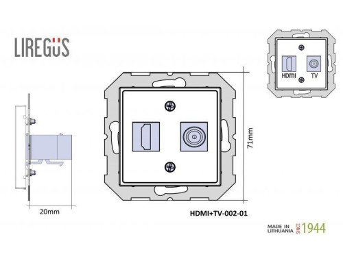 Розетка HDMI/TV оконечная Liregus Epsilon коричневый 28-1561 Розетка HDMI/TV оконечная Liregus Epsilon коричневый 28-1561