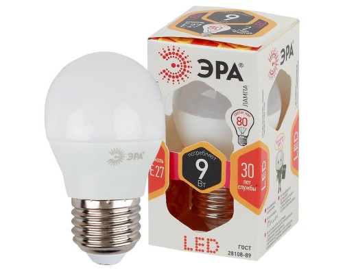 Лампа светодиодная ЭРА E27 9W 2700K матовая LED P45-9W-827-E27 Б0029043 Лампа светодиодная ЭРА E27 9W 2700K матовая LED P45-9W-827-E27 Б0029043
