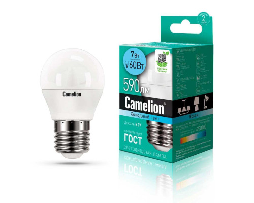 Лампа светодиодная Camelion E27 7W 4500K LED7-G45/845/E27 12072 Лампа светодиодная Camelion E27 7W 4500K LED7-G45/845/E27 12072
