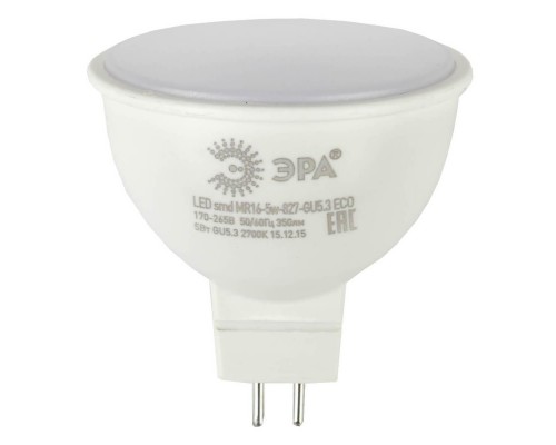 Лампа светодиодная ЭРА GU5.3 5W 4000K матовая ECO LED MR16-5W-840-GU5.3 Б0019061