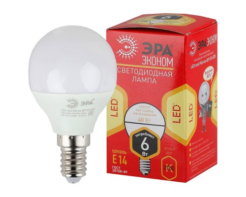 Лампа светодиодная ЭРА E14 6W 2700K матовая ECO LED P45-6W-827-E14 Б0020626