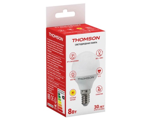 Лампа светодиодная Thomson E14 8W 3000K шар матовая TH-B2033