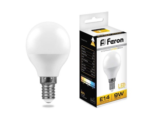 Лампа светодиодная Feron E14 9W 2700K Шар Матовая LB-550 25801