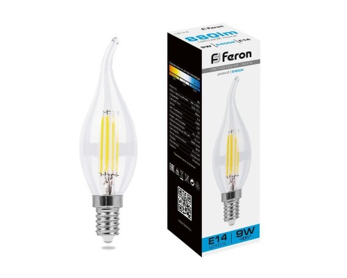 Лампа светодиодная филаментная Feron E14 9W 6400K прозрачная LB-74 38235 Лампа светодиодная филаментная Feron E14 9W 6400K прозрачная LB-74 38235