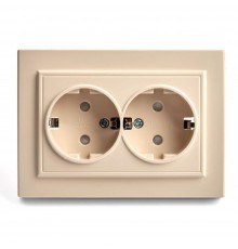 Розетка двойная 2P+PE Stekker Эрна со шторками слоновая кость PST16-9014-02 39240