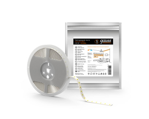Светодиодная лента Gauss 14,4W/m 60LED/m 5050SMD теплый белый 5M 355000114 Светодиодная лента Gauss 14,4W/m 60LED/m 5050SMD теплый белый 5M 355000114