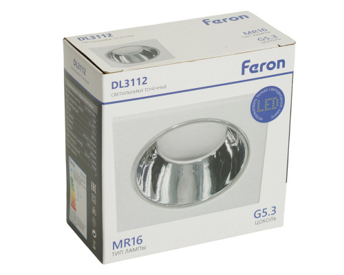 Светильник встраиваемый Feron DL3112 потолочный MR16 G5.3 белый + хром 51406 Светильник встраиваемый Feron DL3112 потолочный MR16 G5.3 белый + хром 51406