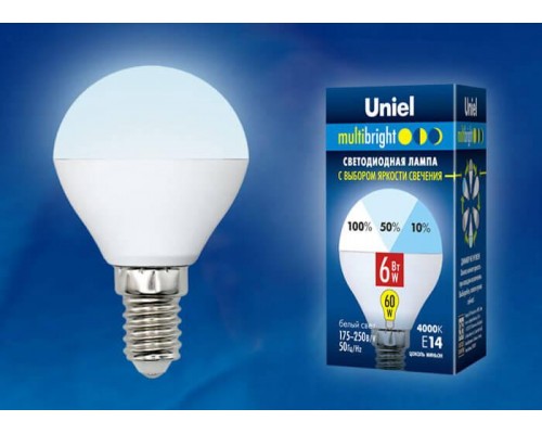 Лампа светодиодная Uniel E14 6W 4000K матовая LED-G45-6W/NW/E14/FR/MB PLM11WH UL-00002376