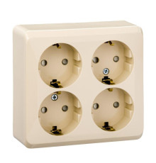 Розетка четырехместная 2К+З Systeme Electric Этюд 16A 250V со шторками кремовая PA16-208K