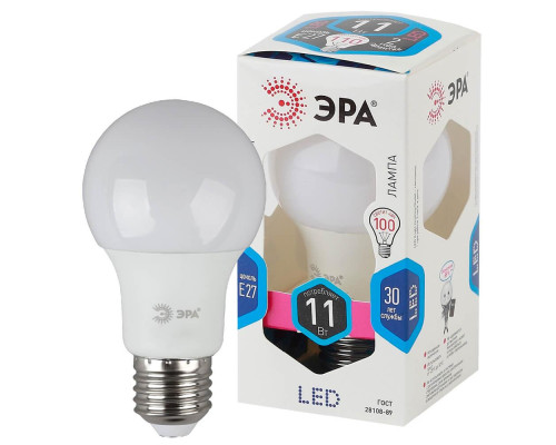 Лампа светодиодная ЭРА E27 11W 4000K матовая LED A60-11W-840-E27 Б0029821