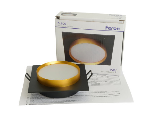 Светильник встраиваемый Feron DL506 потолочный GX53 черный + золото квадрат 51364 Светильник встраиваемый Feron DL506 потолочный GX53 черный + золото квадрат 51364