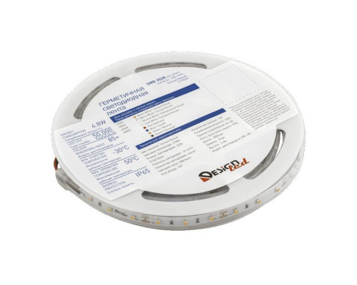 Светодиодная влагозащищенная лента DesignLed 4,8W/m 60LED/m 3528SMD теплый белый 5M 005702