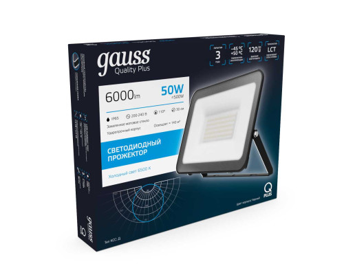 Прожектор светодиодный Gauss Qplus 50W 6500К 613511350 Прожектор светодиодный Gauss Qplus 50W 6500К 613511350