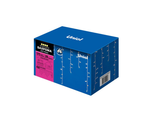 Уличная светодиодная гирлянда Uniel бахрома 220V теплый белый ULD-B4806-175/TWK Warm White IP67 UL-00005278 Уличная светодиодная гирлянда Uniel бахрома 220V теплый белый ULD-B4806-175/TWK Warm White IP67 UL-00005278