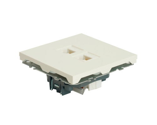 Розетка компьютерная 2-местная RJ-45 (механизм), STEKKER,  серия Эмили, RST00-5111-01, белый фарфор, soft touch 49874