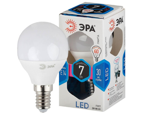 Лампа светодиодная ЭРА E14 7W 4000K матовая LED P45-7W-840-E14 Б0020551 Лампа светодиодная ЭРА E14 7W 4000K матовая LED P45-7W-840-E14 Б0020551