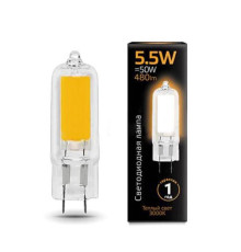 Лампа светодиодная Gauss G4 5.5W 3000K прозрачная 107807105
