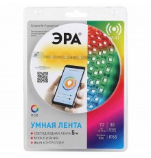 Светодиодная влагозащищенная лента ЭРА 7,2W/m 30LED/m 5050SMD RGB 5M 5050-30-RGB-IP65-Wifi-5m (12V) Б0043446