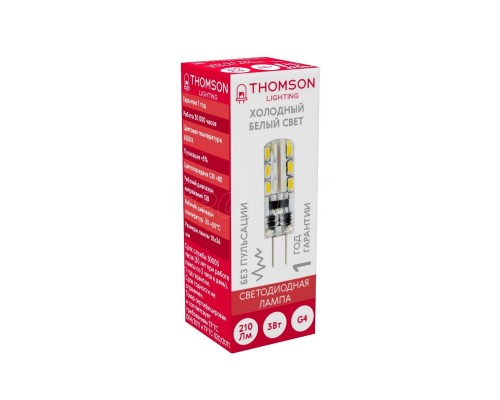 Лампа светодиодная Thomson G4 3W 6500K прозрачная TH-B4223 Лампа светодиодная Thomson G4 3W 6500K прозрачная TH-B4223