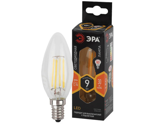 Лампа светодиодная ЭРА E14 9W 2700K прозрачная F-LED B35-9w-827-E14 Б0046991 Лампа светодиодная ЭРА E14 9W 2700K прозрачная F-LED B35-9w-827-E14 Б0046991