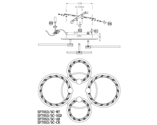 Потолочная люстра Seven Fires Floki SF7053/5C-WT-BL Потолочная люстра Seven Fires Floki SF7053/5C-WT-BL