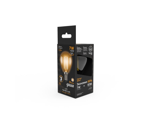 Лампа светодиодная филаментная Gauss E14 7W 2700К прозрачная 105801107