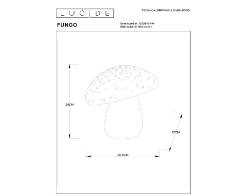 Настольная лампа Lucide Fungo 13539/01/44 Настольная лампа Lucide Fungo 13539/01/44