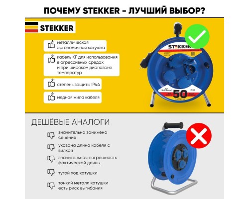 Удлинитель Stekker Professional 4гн 50м с/з PRF02-31-50 39787