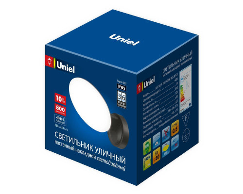 Уличный настенный светодиодный светильник Uniel ULU-S65A-10W/4000K IP65 Black UL-00009354
