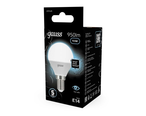 Лампа светодиодная Gauss E14 9.5W 4100K матовая 105101210