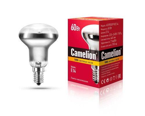 Лампа накаливания Camelion E14 60W 60/R50/FR/E14 12660 Лампа накаливания Camelion E14 60W 60/R50/FR/E14 12660