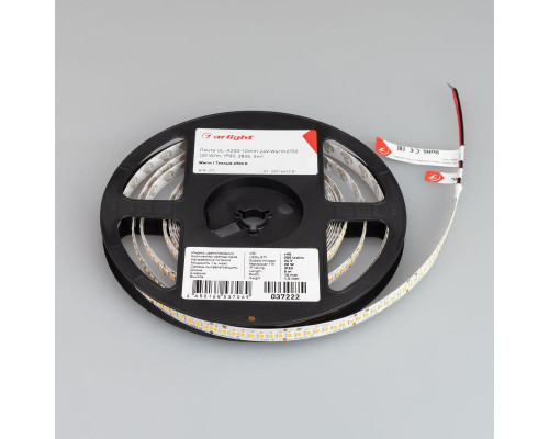 Светодиодная лента Arlight 20W/m 200LED/m 2835SMD теплый белый 5M UL-A200-10mm 24V Warm2700 037222