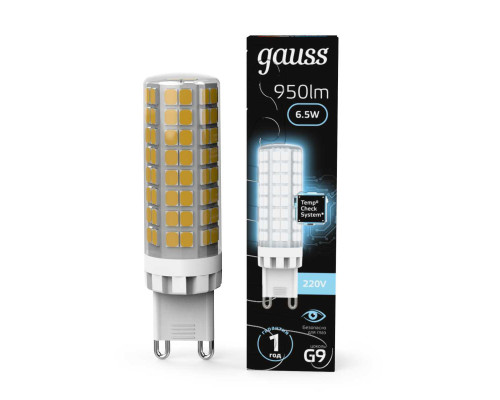Лампа светодиодная Gauss G9 6,5W 4100К прозрачная 107309206