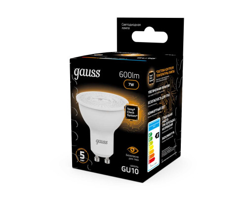 Лампа светодиодная Gauss GU10 7W 3000K матовая 101506107 Лампа светодиодная Gauss GU10 7W 3000K матовая 101506107