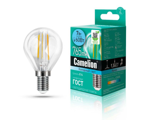 Лампа светодиодная Camelion E14 7W 4500K LED7-G45-FL/845/E14 13458 Лампа светодиодная Camelion E14 7W 4500K LED7-G45-FL/845/E14 13458