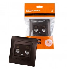 Розетка компьютерная RJ45/телефонная RJ11 TDM Electric Лама шоколад SQ1815-0519
